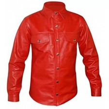 Camicia uomo pelle di pecora rossa giacca stile western maniche lunghe...