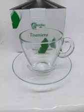 MULINO BIANCO TISANIERA TAZZA CON PIATTO PER TISANE CAFFÈ THÉ IN VETRO GLASS CUP