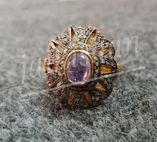 Tanzanite Gemma Pavè Diamante 925 Argento Sterling Anniversario Anello Gioielli
