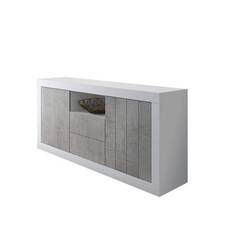 Credenza moderna mobile madia multi spazio bianco grigio 2 ante 2 cassetti