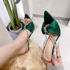 Sandali Sabot Ciabatte Tacco Alto 12 cm Verde Strass Pelle Sintetica 46458