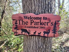 Targa rustica legno intagliato nome famiglia esterno personalizzata data stabilita cervo