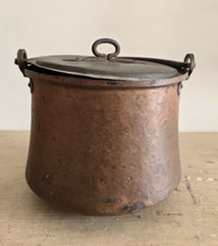 Antico Paiolo Pentolone in Rame con Coperchio e Manico in Ferro del Primo 900