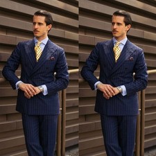 Completo uomo gessato blu navy