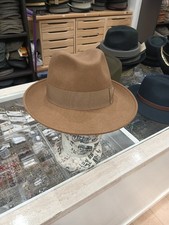 CAPPELLO Beige Marrone cammello Hat Al capone Sinatra Borsalino Lana Falda Larga