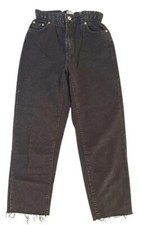 BERSHKA Pantaloni jeans nero paperbag straight donna ragazza tg. EUR 36 (IT 40)