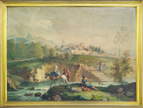 Paesaggio antico dipinto ad - paesaggio.,
