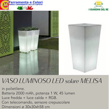 Vaso Luminoso LED SOLARE Luce Calda Fredda RGB ?29x59cm Quadrato Con Telecomando