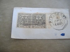 FRAMMENTO CON 2 FRANCOBOLLI ESTENSI DA C. 15 "FIVIZZANO 1855"-MASSA CARRARA