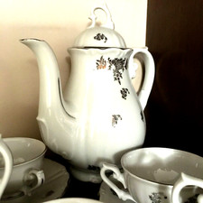 SERVIZIO CAFFE' IN PORCELLANA BAVARESE SCHLOTTENHOF BAROCCO DECORAZIONE ARGENTO