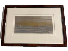 Pastello disegno barche in mare paesaggio marittimo tramonto quadro firmato