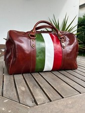 Borsa da Viaggio in Pelle ARTIGIANALE Nuova con Bandiera Italiana unisex 