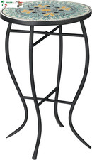 Tavolino da Giardino Rotondo in Metallo con Piano d'Appoggio a Mosaico, Ф35.5x53