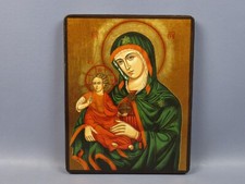 Icona Madonna con bambino legno da parete su foglia d’oro arte sacra vintage