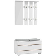 HOMCOM Set da Ingresso con Appendiabiti, Specchio, Panca e Scarpiera Bianco