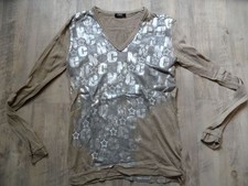 C.N.C. Costume National leichter Pullover beige silberner Druck Gr. M TOP KoS817