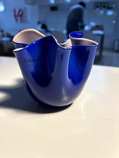 Splendido vaso Venini fazzoletto piccolo originale (altezza 11 cm), colore blu.