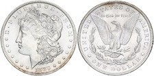 USA Morgan Dollar 1883 O (New Orleans) + vecchio biglietto da rivenditore argento per cf.