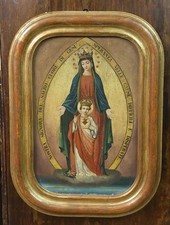 DIPINTO SU TELA MADONNA CON BAMBINO XIX SECOLO ORIGINALE CORNICE DORATA