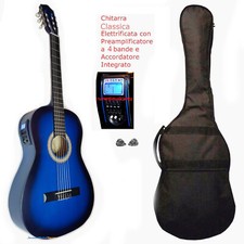 Chitarra Classica Blu 4/4 Amplificata Elettrificata 4b Tuner Custodia plettri