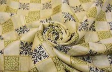 Vintage Beige Floreale Stampato Sari Donna Crepe Seta Abito Scialle Artigianato