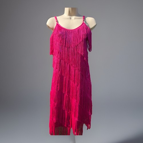 Abito paillettes frange rosa