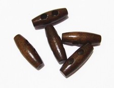 5pz bottoni alamari 2 fori  in legno naturale  colore marrone 30x10mm 