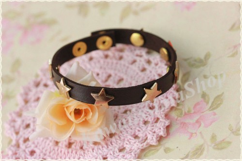Bracciale pelle nero borchie - , a