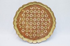 vassoio fiorentino rotondo antico anni 60 70 legno dorato decorato verde oro