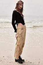 NUOVO taglia S $198 Free People Freddie pantaloni invecchiati marrone e blu stampa tie dye