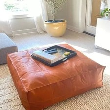 Handmade Leather Pouf Ottoman