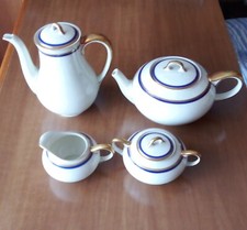 Servizio tè latte caffè x6 porcellana vintage 28 pezzi bordo blu oro