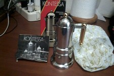 rara caffettiera VEV  KONTESSA  2  tazza acciaio inox 18/12 oro in scatola leggi