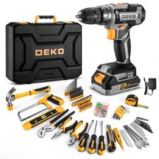 DEKO Cassetta Attrezzi Completa con Trapano Avvitatore Batteria 20V, 186 Pezzi, 