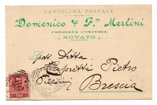 CARTOLINA POSTALE PUBBLICITARIA 1905 CONCERIA MERLINI ROVATO