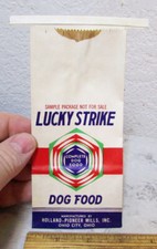 Vintage Lucky Strike Dog cibo campione pacchetto sacchetto, nuovo vecchio magazzino, Ohio City Ohio