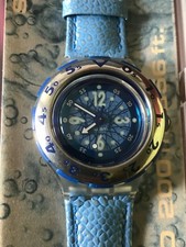 Orologio da polso SWATCH Scuba LUNAIRE (SDK113)-NUOVO/NOS-blu/argento-gen. pelle-L@@K