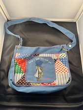 Borsa a tracolla vintage Knickerbocker blu Holly Hobbie patchwork tote bag anni 70