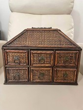 VINTAGE tessuto rattan vimini PAGODA miniatura cassapanca portagioie cassetto portagioie st