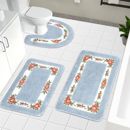 Set tappeto bagno floreale blu - set,