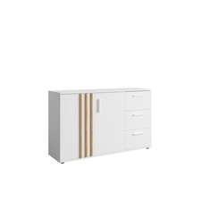 Credenza 120 Cm 2 Ante 3 Cassetti Listelli Rovere Toll Bianco Opaco