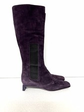 Stivali da donna lungo con tacco basso VINTAGE viola violet camoscio 35/36 cuoio