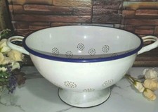 ANTICO SCOLAPASTA FERRO SMALTO BIANCO E BLU DIAM23H13BASE 12