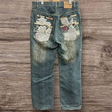 Karakuri Tamashii Koi Giapponese Pantaloni Denim Ricamati Blu Indaco Uomo Taglia 33