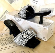 Free People Jeffrey Campbell Portia sandalo perla tacco slide nero velluto 7 NUOVO