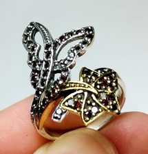 grande ANELLO floreale STILE ANTICO   in argento 925  e pietre  -  gioiello