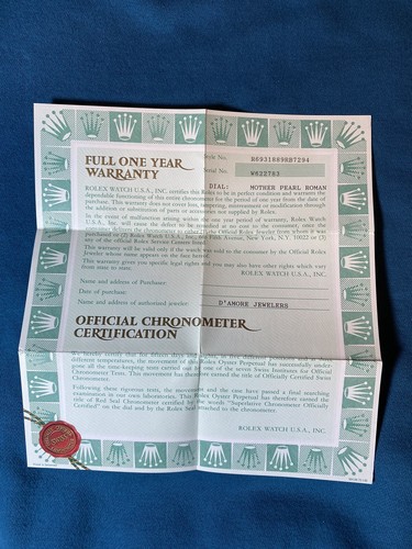 Rolex certificato garanzia - certificato,