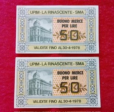 Lotto - 2x Buoni di acquisto 50 Lire - Upim La Rinascente Sma - 30.04.1978
