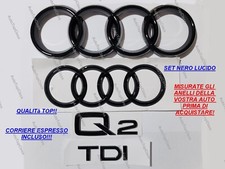 kit stemma Q2 loghi anelli per Audi Anteriore + Posteriore + tdi Nero Lucido