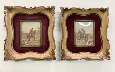 2 Miniature Firmate Esposti. Caccia Alla Volpe. Cornici Mosse Dorate. Inizio 900